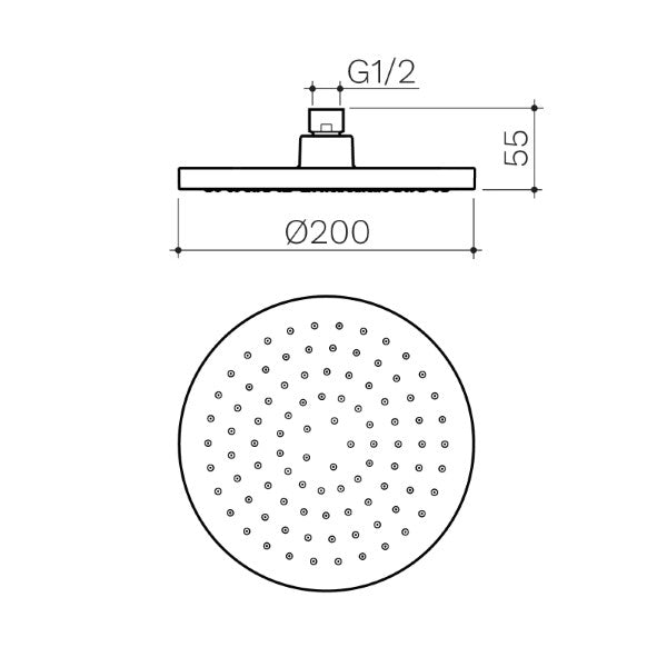Technical Drawing: Clark Round II Overhead Shower 200mm