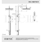 Meir Round Combination Shower Rail 300mm Rose Single Function Hand Shower Brushed Nickel Technical Drawing - The Blue Space