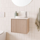 ADP Clifton Mini Wall Hung Vanity in Coastal Oak Finish with 1 taphole and gloss white basin- Online at The Blue Space