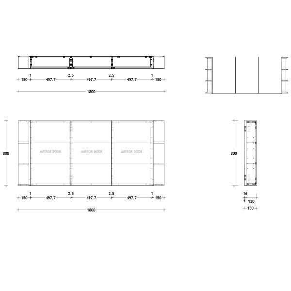 ADP Glacier Lite Double Shelf Shaving Cabinet 1800mm Surround View Hinged Technical Drawing - Online at The Blue Space