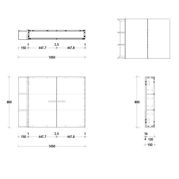 ADP Glacier Lite Single Shelf Shaving Cabinet 1050mm Technical Drawing - Online at The Blue Space