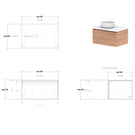 ADP Glacier Pro All Drawer Slim 750mm Left Offset Vanity Technical Drawing - CLEARANCE ITEM