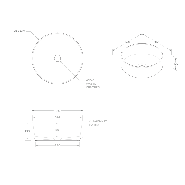 ADP Margot Above Counter Basin Technical Drawing - The Blue Space