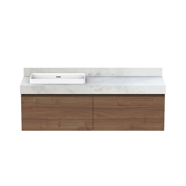 ADP Mayfair All-Drawer Wall Hung Vanity 1500mm Left Offset Basin Notaio Walnut Ravine | The Blue Space
