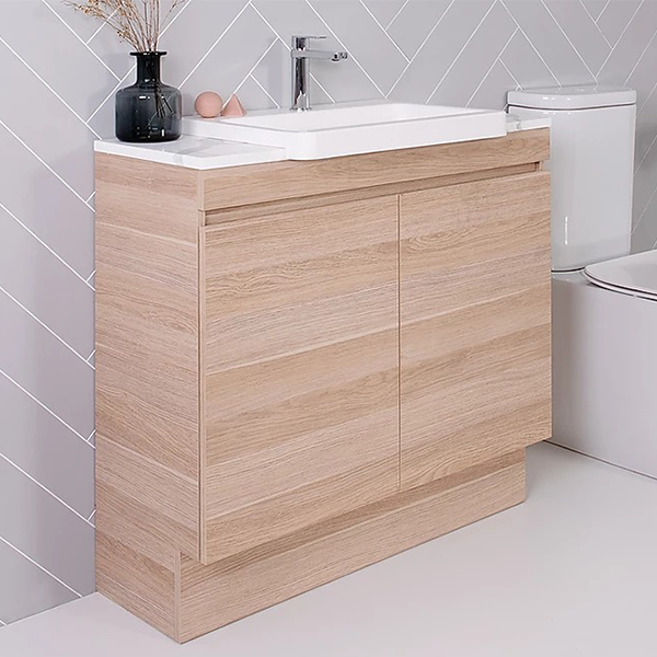 ADP Glacier Lite Semi Recessed All Door Trio 900mm Centre Bowl vanity with solid surface top - The Blue Space