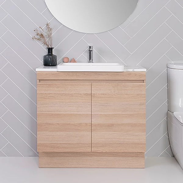 ADP Glacier Lite Semi Recessed All Door Trio 900mm Centre Bowl vanity with Cherry Pie top - The Blue Space