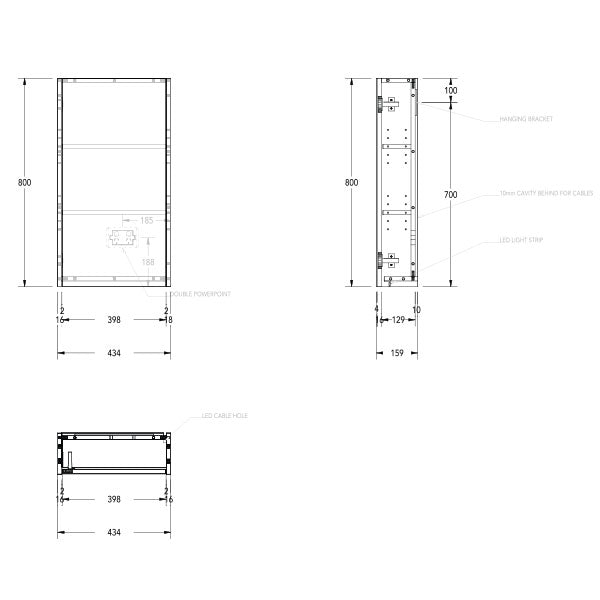 Technical Drawing - ADP Muse Mirrored Cabinet - The Blue Space
