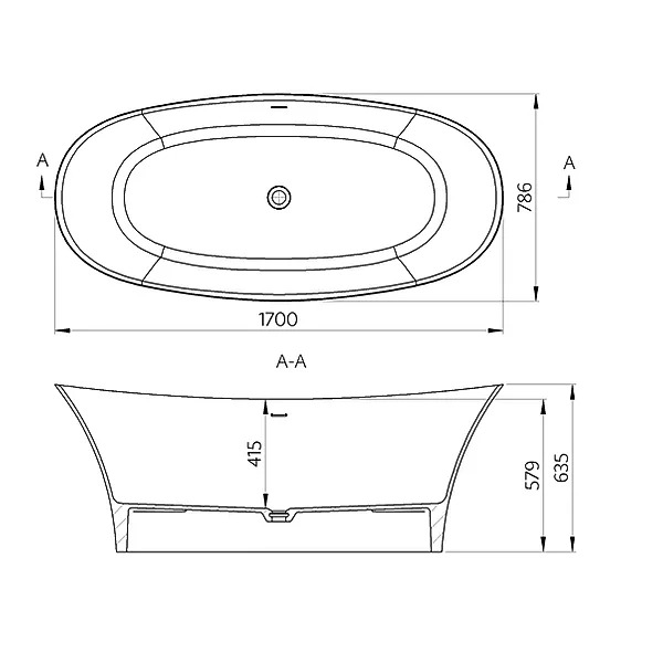 ADP Rise 1700mm Freestanding Bath Technical Dimensions