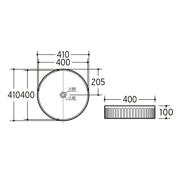 ADP Round Fluted 410 x 410 Above Counter Basin White