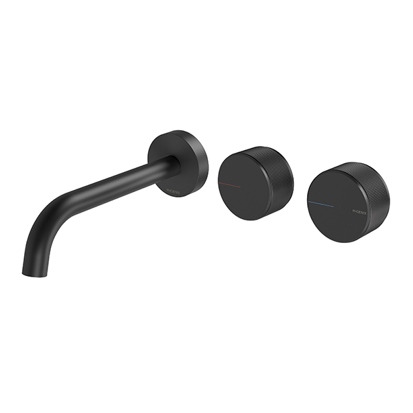 Phoenix Axia Wall Basin/Bath Curved Outlet Hostess Set 180mm Matte Black at The Blue Space