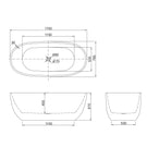 BelBagno Ally Freestanding Bath 1700mm White Technical Drawing  - The Blue Space
