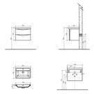 BelBagno Ancona 600mm Wall Hung Vanity Technical Drawing - The Blue Space
