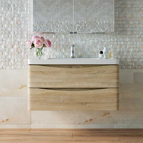 BelBagno Ancona 900mm Wall Hung Vanity White Oak - The Blue Space