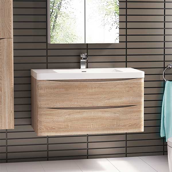 BelBagno Ancona 900mm Wall Hung Vanity White Oak - The Blue Space