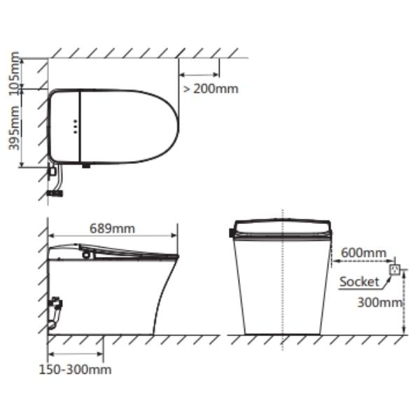 Bravat Elf Wing Cistern Free Bidet Smart Toilet Dimensions - The Blue Space