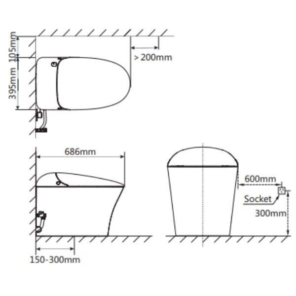 Bravat Elf Wish Smart Bidet Toilet Dimensions - The Blue Space