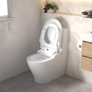 Caroma Livewell Bidet Seat on Luna Wall Faced Suite with lid open and seat up | The Blue Space