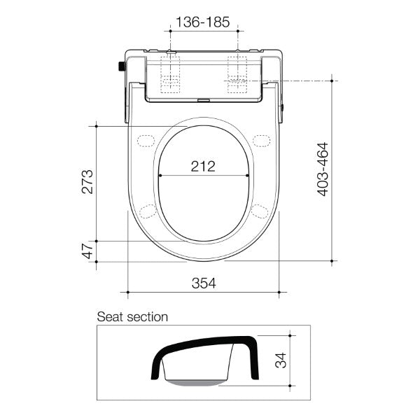 Caroma Livewell Bidet Seat Lid top Technical Drawing | The Blue Space