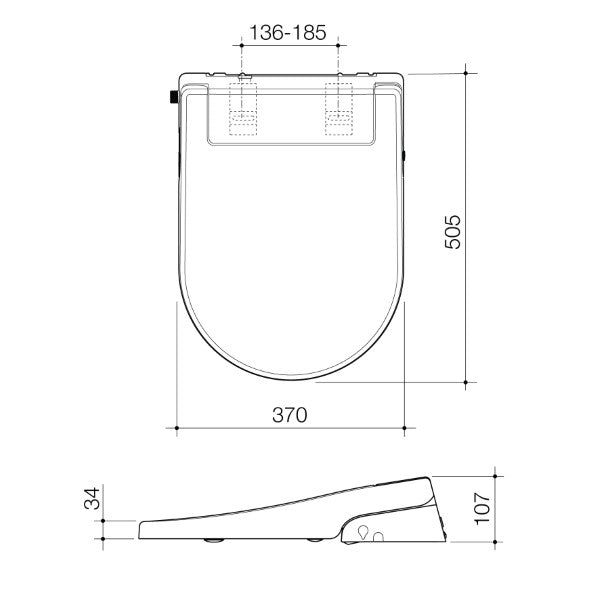 Caroma Livewell Bidet Seat Lid bottom Technical Drawing | The Blue Space