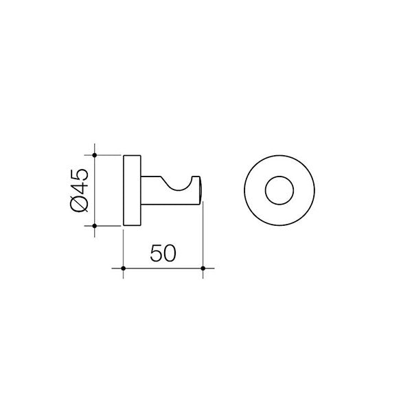 Caroma Cosmo Metal Robe Hook Technical Drawing - The Blue Space