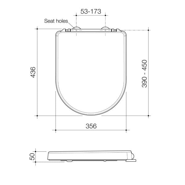 Technical Drawing: Caroma Family D Shape Toilet Seat with GermGard®
