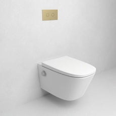 Gallaria Lenza Comfort Wall Hung Smart Toilet With Caroma Invisi II In-Wall and flush plate in brushed brass - The Blue Space