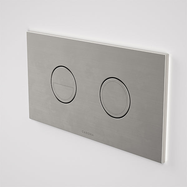 Caroma Invisi Series II Round Dual Flush Metal Plate & Buttons Brushed Nickel