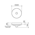 the blue space caroma liano ii 400mm round inset basin technical drawing