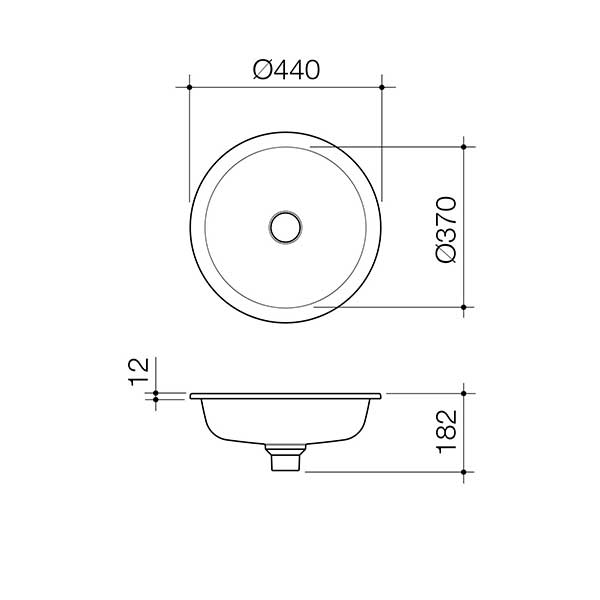 Caroma Liano II 440mm Round Under Over Counter Basin Technical Drawing - The Blue Space