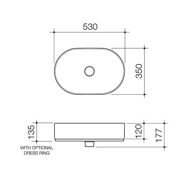 Caroma Liano II 530mm Pill Above Counter Basin - Technical Drawing - The Blue Space