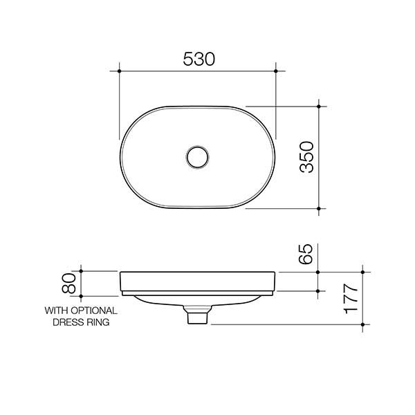 Caroma Liano II 530mm Pill Inset Basin Technical Drawing - The Blue Space