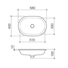 Caroma Liano II 580mm Pill Under Over Counter Basin Technical Drawing - The Blue Space 