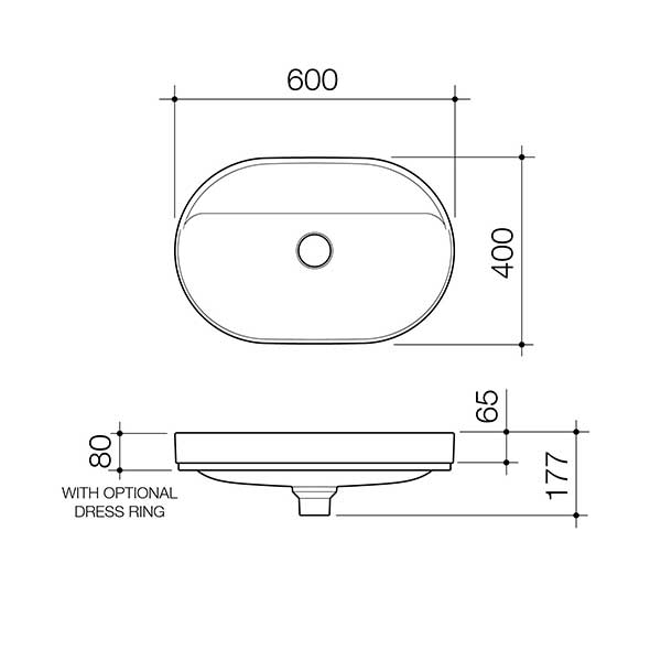 Caroma Liano II 600mm Pill Inset Basin with Tap Landing (0 Tap Hole) – Matte Speckled