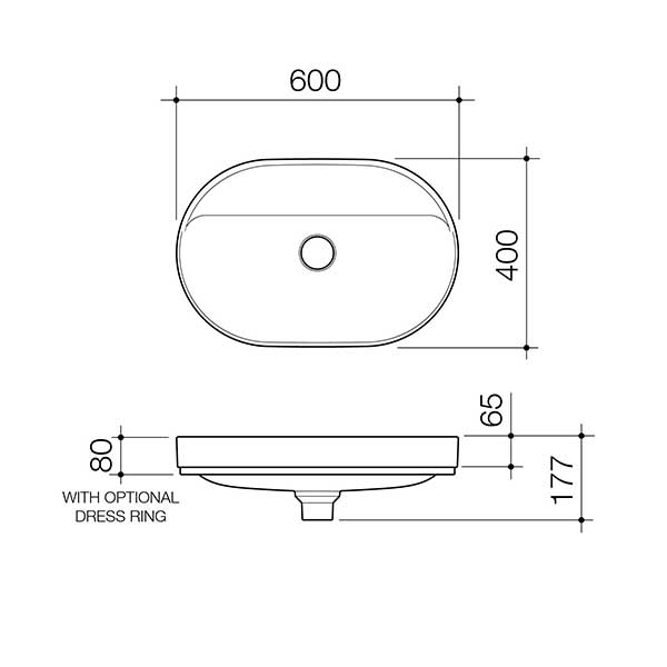 Caroma Liano II 600mm Pill Inset Basin With Tap Landing 0TH Technical Drawing - The Blue Space