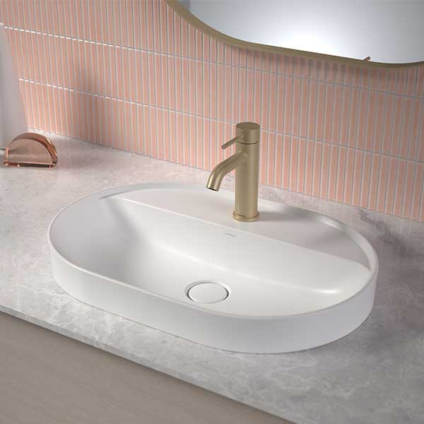 Caroma Liano II 600mm Pill Inset Basin With Tap Landing 1TH Lifestyle Image - The Blue Space