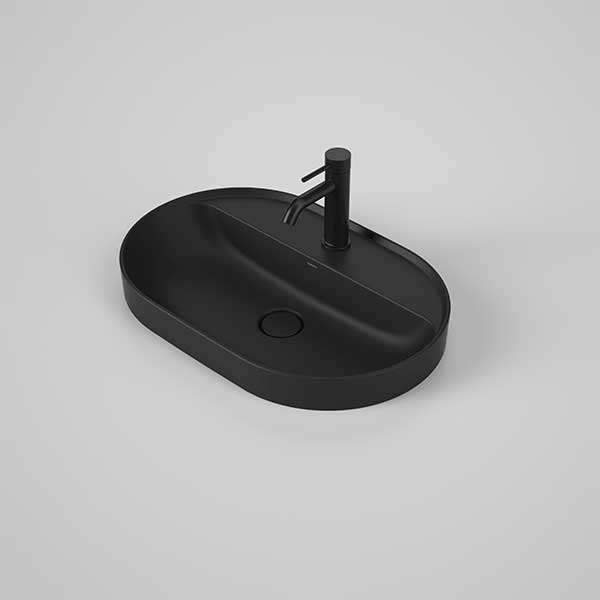 Caroma Liano II 600mm Pill Inset Basin With Tap Landing 1TH - Matte Black - The Blue Space
