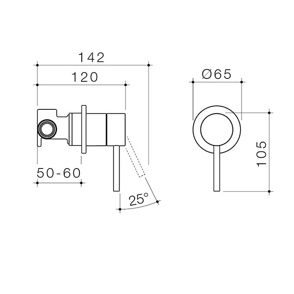 Caroma Liano II Bath/Shower Mixer Technical Drawing - The Blue Space