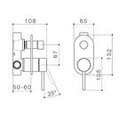 Caroma Liano II Bath/Shower Mixer with Diverter Chrome Technical Drawing - The Blue Space