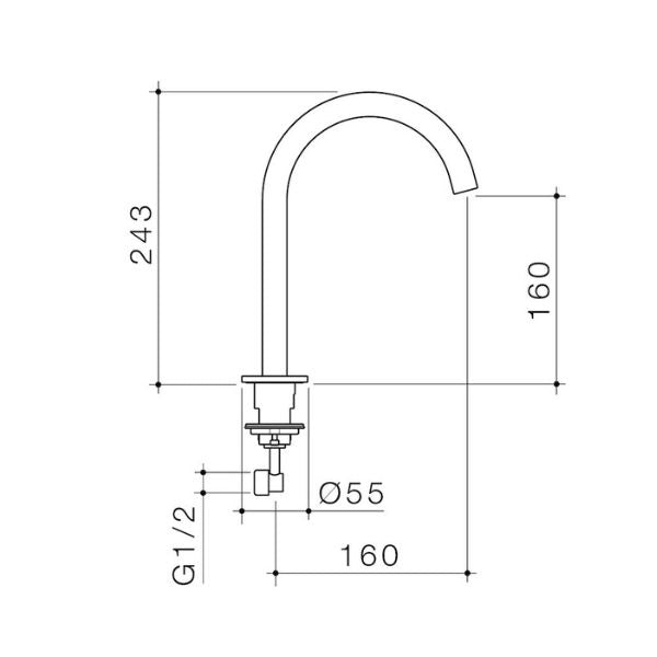 Technical Drawing: Caroma Liano II Hob Swivel Outlet 160mm