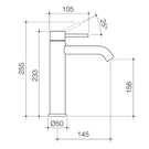 Caroma Liano II Mid Tower Basin Mixer Technical Drawing - The Blue Space