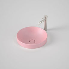 the blue space caroma liano ii 400mm round inset basin matte pink