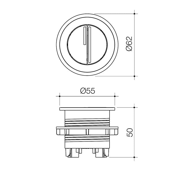 Caroma Luna Round Cistern Flush Button Technical Drawing - The Blue Space