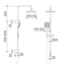 Caroma Luna Multifunction Rail Shower with Overhead Technical Drawing - The Blue Space