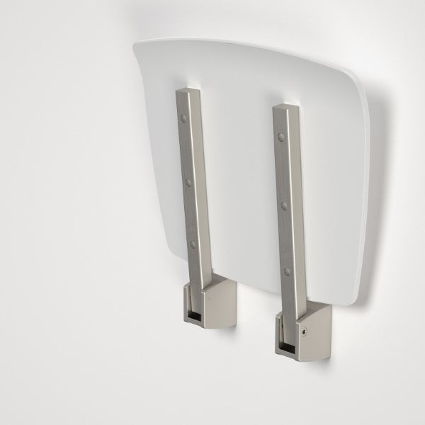 Caroma Opal Support Shower Seat Folding Brushed Nickel/White in folded view - The Blue Space