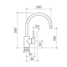 Caroma Pin Lever Sink Mixer Gooseneck Technical Drawing - The Blue Space