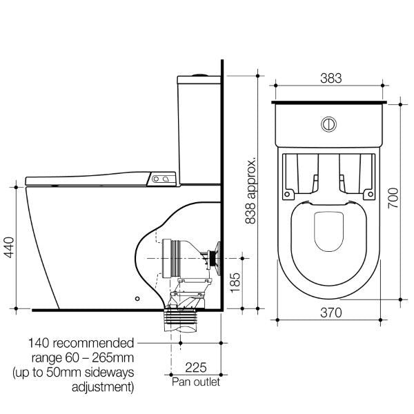 Technical Drawing; Caroma Urbane II Wall Faced Close Coupled Bidet Suite