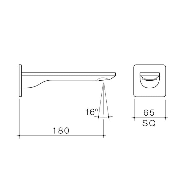 Caroma Urbane II Square 180mm Basin/Bath Outlet Technical Drawing - The Blue Space