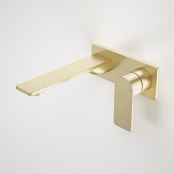 Caroma Urbane II 180mm Wall Basin/Bath Mixer Rectangle Brushed Brass - The Blue Space