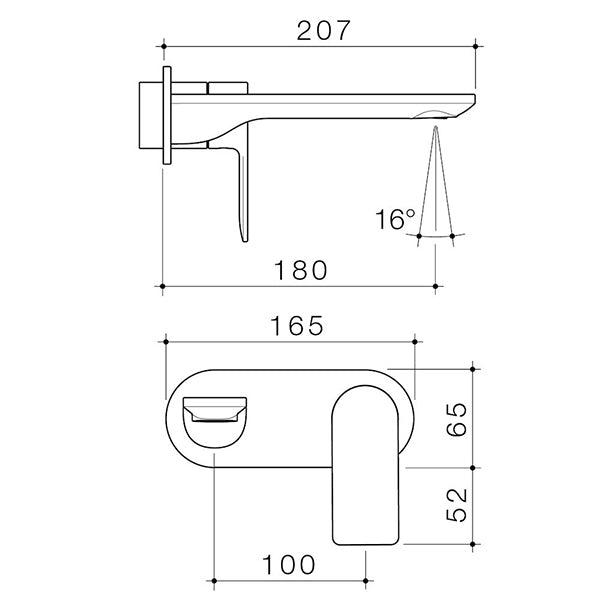Caroma Urbane II 180mm Wall Basin/Bath Mixer Round Plate Technical Drawing - The Blue Space