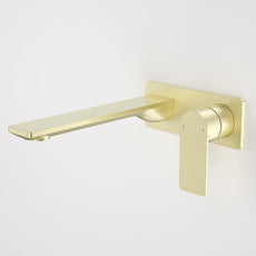 Caroma Urbane II 220mm Wall Basin/Bath Mixer Rectangle Brushed Brass - The Blue Space